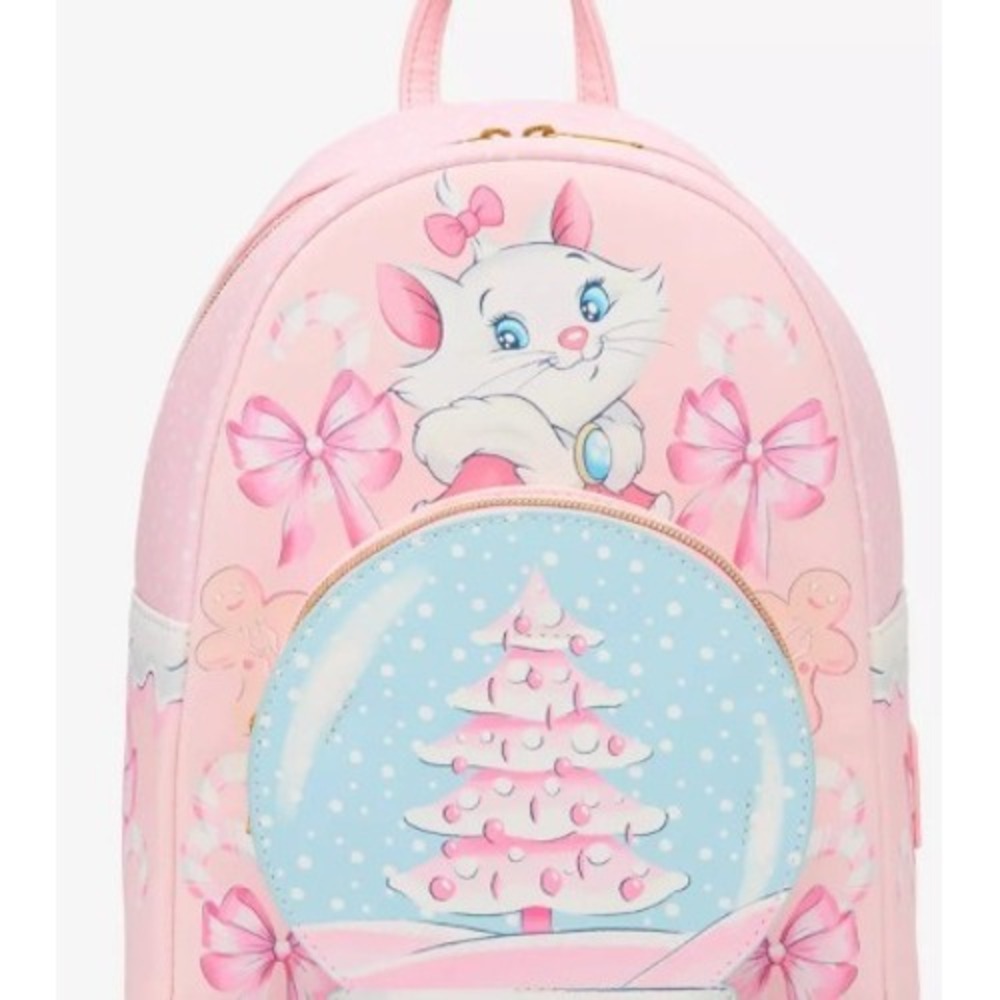 Loungefly Disney Marie Cat Holiday Mini Backpack Pink Snowglobe NWT - Picture 2 of 4